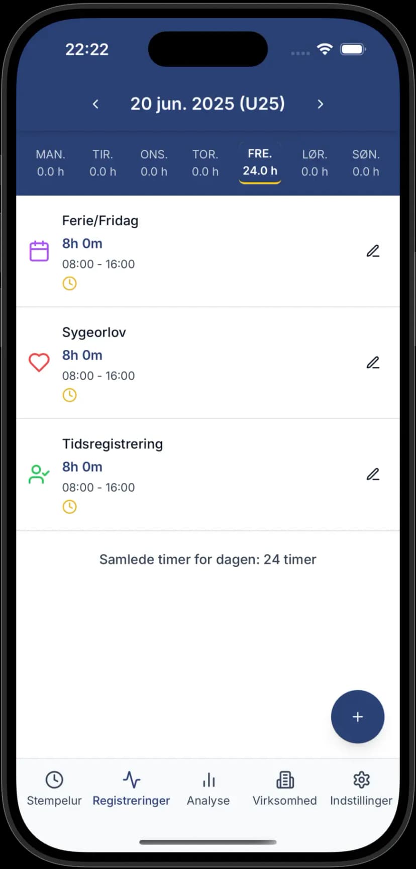 Detaljeret timeseddel